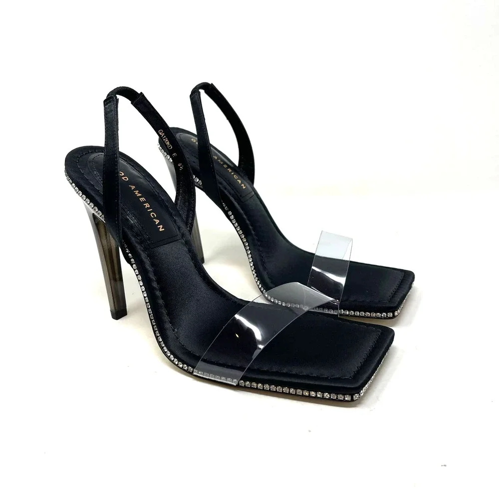 Good American Open Square Toe‎ Heels Black Size 8.5 GA120KD-E